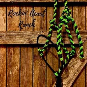 Black and Lime Lariat Rope Nose Muletape Halter with Matching 8’ Lead Rope