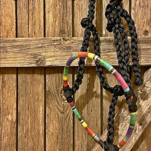 Black with Serape Lariat Rope Nose Muletape Halter with Matching 8’ Lead Rope