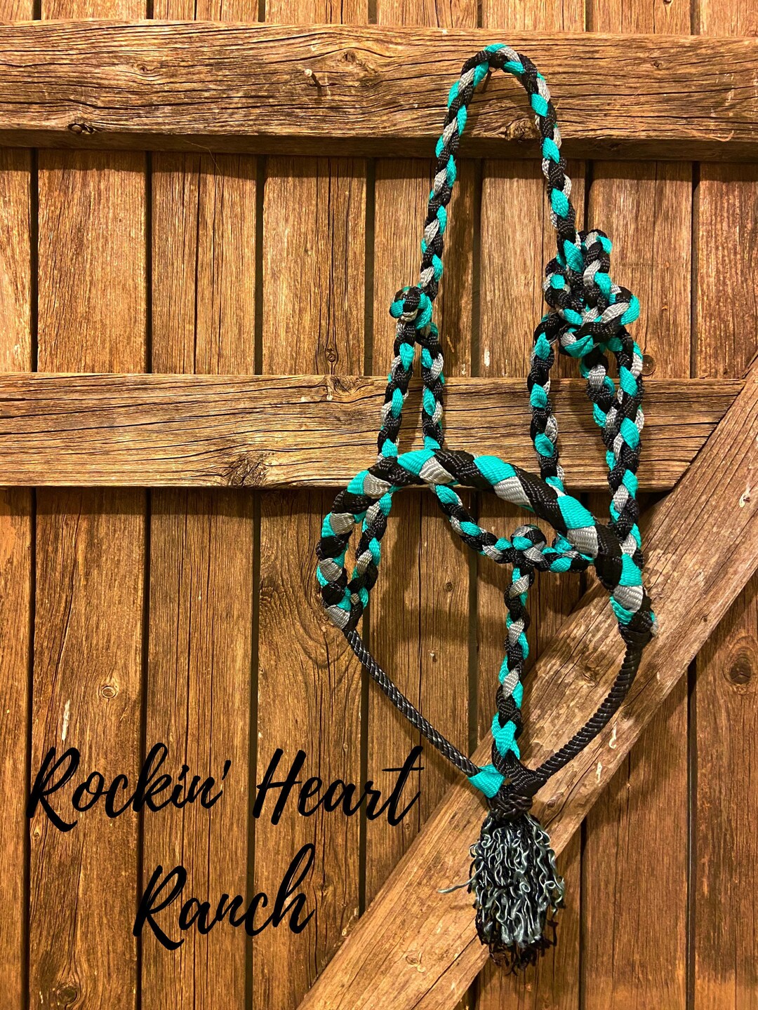 Black, Turquoise and Grey Lariat Rope Nose Muletape Halter With ...