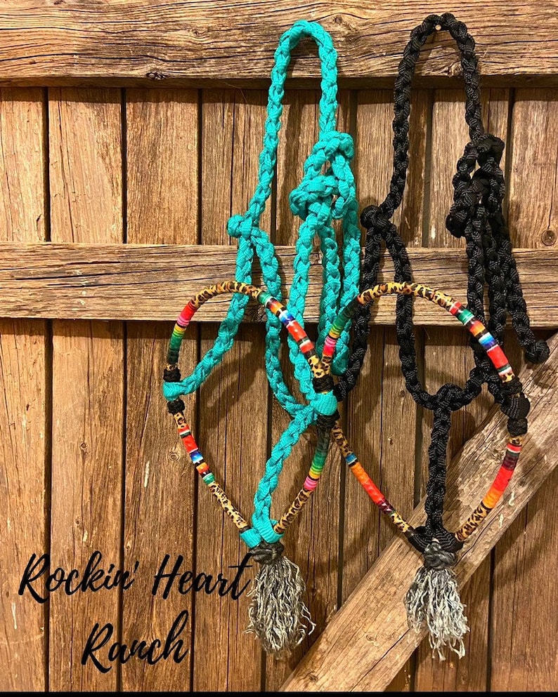 Turquoise With Cheetah and Serape Lariat Rope Nose Muletape Halter With ...