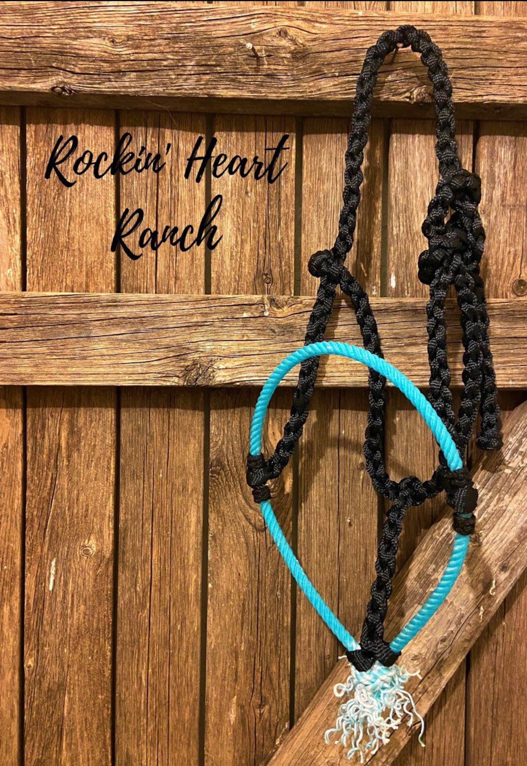 Black With Turquoise Lariat Rope Nose Muletape Halter With Matching 8 ...