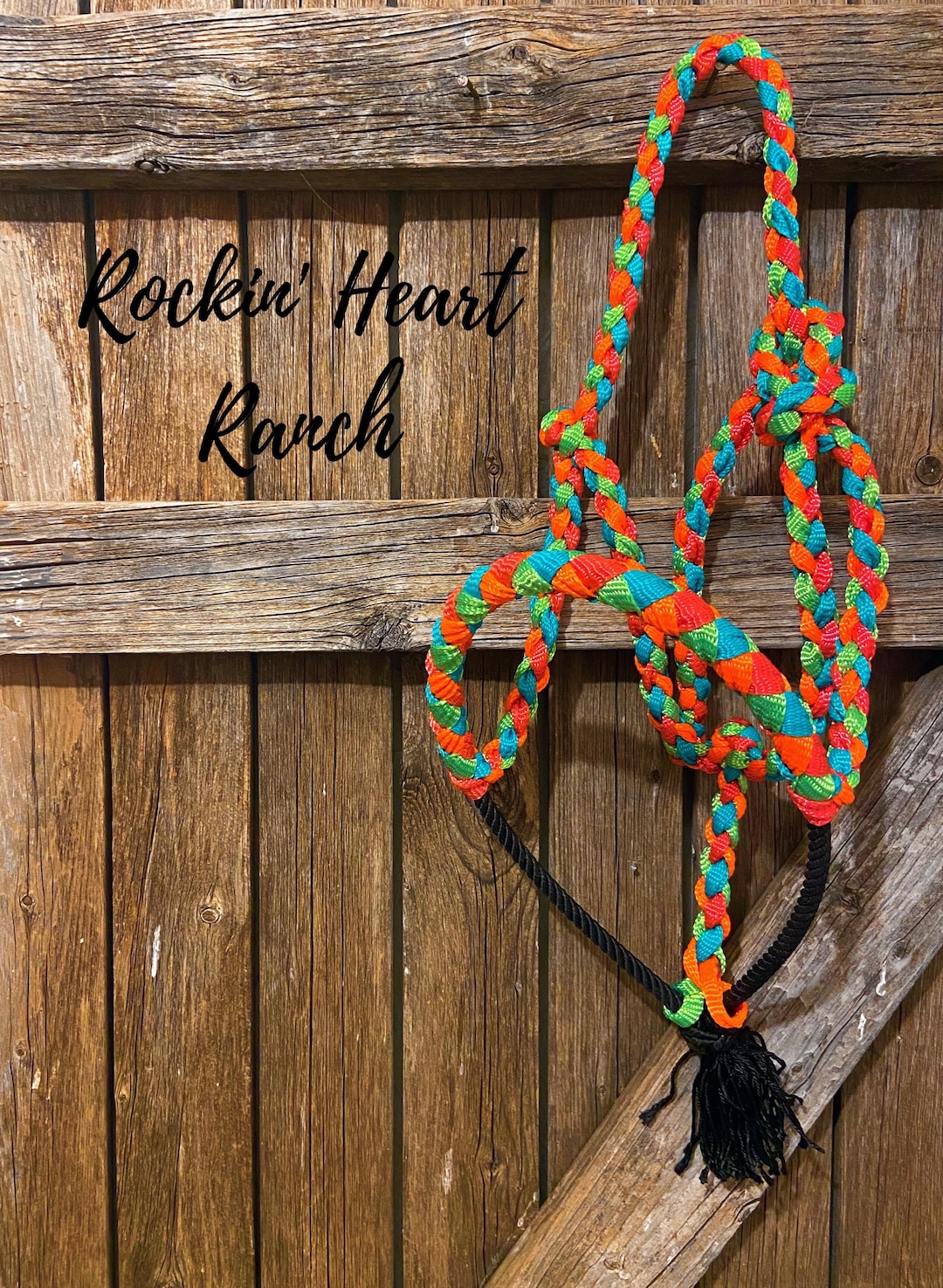 Lariat Rope Horse Halter With Lead, Pink Turquoise Lime Orange Muletape ...