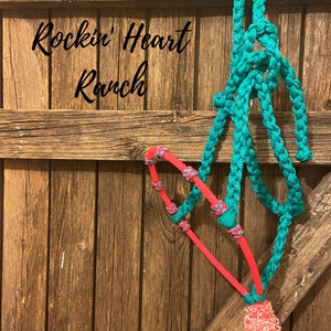 Turquoise and Hot Pink Lariat Rope Nose Muletape Halter with Matching 8’ Lead Rope