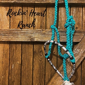 Turquoise with snakeskin Lariat Rope Nose Muletape Halter with Matching 8’ Lead Rope