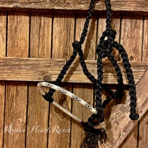 Black with White Southwest Print Lariat Rope Nose Muletape Halter with Matching 8’ Lead Rope