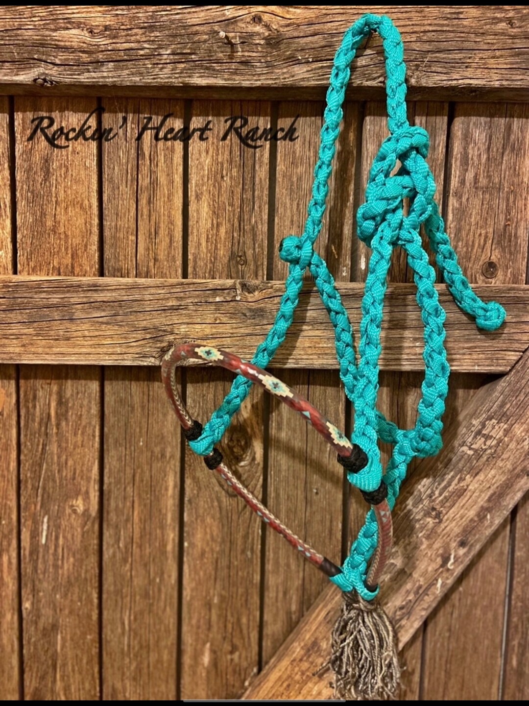 Turquoise With Maroon Southwest Print Lariat Rope Nose Muletape Halter ...