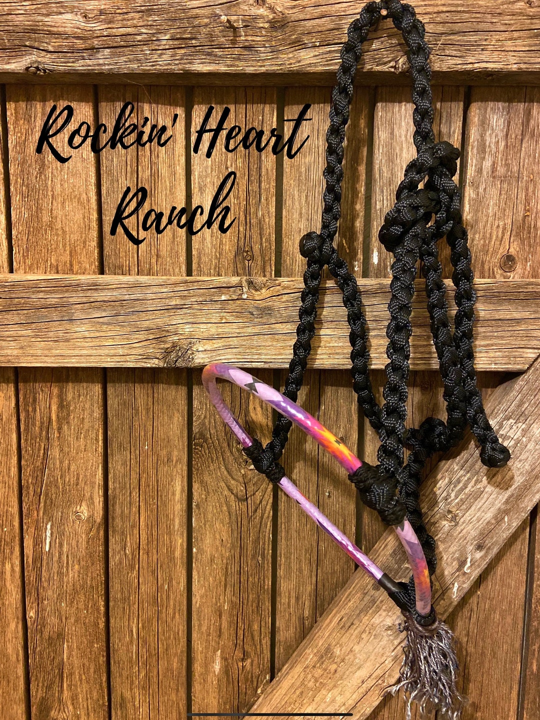 Black With Purple Southwest Lariat Rope Nose Muletape Halter With ...