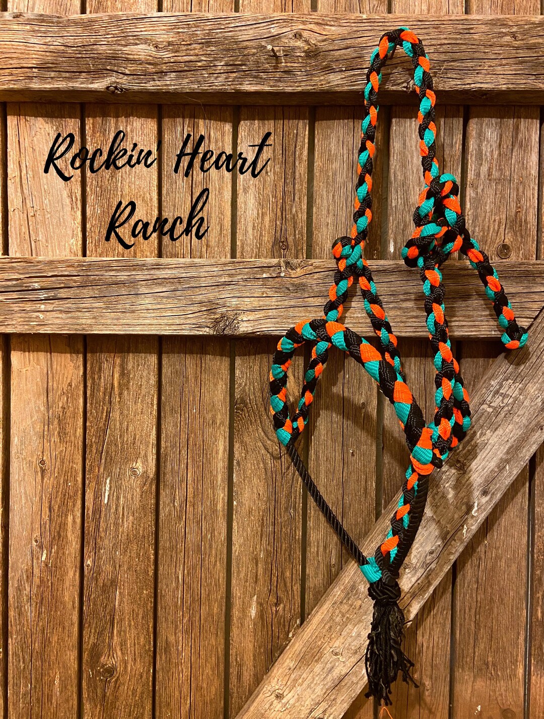 Black, Turquoise and Orange Lariat Rope Nose Muletape Halter With ...