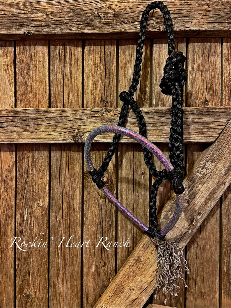 Noir avec turquoise / violet irisé paillettes Lariat corde nez muletape lièvre avec corde de plomb assortie de 8' image 1