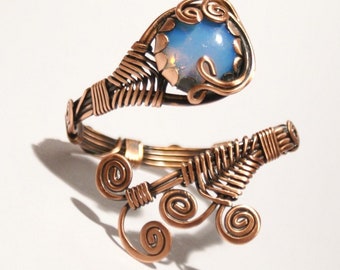 Copper Bracelet With Stone, Moonstone Cuff Bracelet, Moonstone Copper Bracelet, Wire Wrapped Jewelry Handmade, Copper Jewelry, Gemstone Cuff
