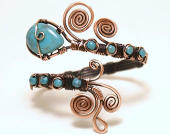 Copper Turquoise Bracelet, Copper Bracelet Women, Turquoise Cuff Bracelet, Wire Wrapped Bracelet, Copper Wire Jewelry