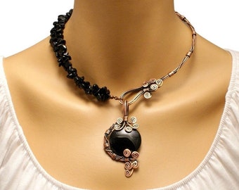 Black Gemstone Necklace Black Onyx Necklace Unique Necklace For Women Onyx Jewelry Statement Copper Necklace Onyx Necklace