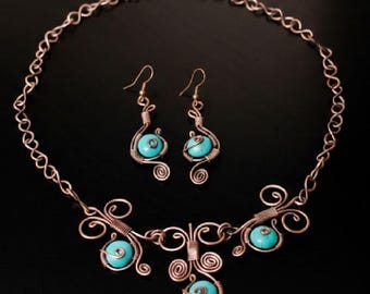 Turquoise Copper Jewelry Set, Unique Jewelry For Women