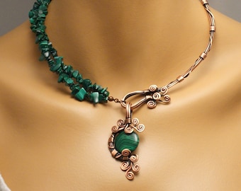 Collier tendance en cuivre malachite
