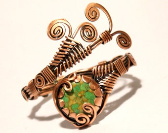 Kupferdraht gewickelt Grün Jaspis Armband, Edelstein Manschette Armband, Kupferarmband mit Stein, verstellbares Armband aus reinem Kupfer