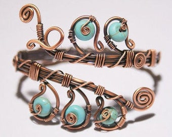 Turquoise Bracelet For Women, Turquoise Cuff Bracelet, Turquoise Bangle, Blue Turquoise Jewelry, Copper Wire Wrapped Jewelry