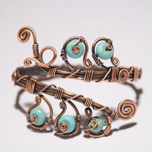 Turquoise Bracelet For Women, Turquoise Cuff Bracelet, Turquoise Bangle, Blue Turquoise Jewelry, Copper Wire Wrapped Jewelry image 1