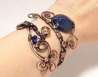 Lapis Lazuli Bracelet Copper, Lapis Lazuli Cuff Bracelet, Lapis Lazuli Jewelry, Copper Jewelry, Copper Bracelet, Wire Wrapped Jewelry