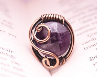 Amethyst Ring Copper Amethyst Jewelry Copper Adjustable Ring Purple Gemstone Ring, Unique Rings For Her Gifts For Mom Gifts For Wife