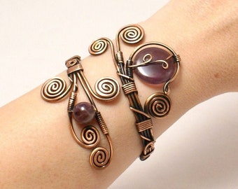 Copper Amethyst Bracelet, Amethyst jewelry, Copper Bracelet For Women, Gemstone Cuff Bracelet, Amethyst Cuff Bracelet, Wire Wrapped Jewelry