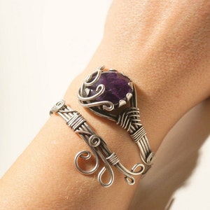 amethyst cuff bracelet, amethyst bracelet, amethyst jewelry, wire wrapped jewelry, adjustable bracelet, silver cuff bracelet women