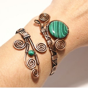 Malachite Bracelet, Copper Bracelet, Malachite Cuff Bracelet, Wire Wrapped Copper Bracelet, Copper Bracelet, Copper Wire Jewelry
