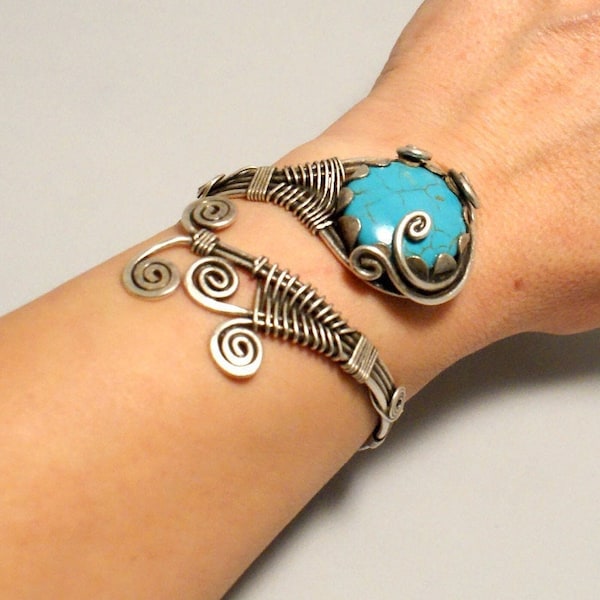 Turquoise Bracelet, Silver Turquoise Cuff Bracelet, Turquoise Jewelry, Blue Stone Braceket, Silver Bracelet for Women, Unique Bracelet Women