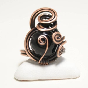 Black Onyx Ring, Copper Ring, Copper Jewelry, 7th Anniversary Gift For Wife, Wire Wrapped Ring, Black Ring, Black Stone Ring, Gift For Her,