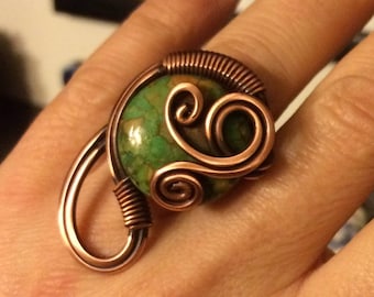 green jasper ring, gemstone ring, wire wrapped jewelry handmade, copper wire jewelry, wire wrapped ring handmade