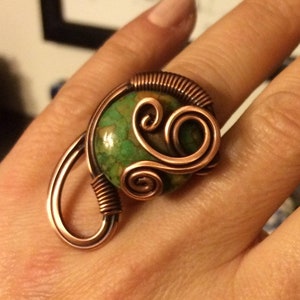 green jasper ring, gemstone ring, wire wrapped jewelry handmade, copper wire jewelry, wire wrapped ring handmade