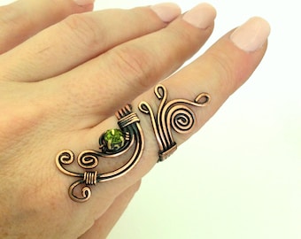 copper wire with green crystal stone ring wire wrapped jewelry handmade copper wire jewelry