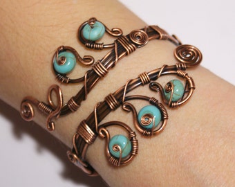 Turquoise Cuff Bracelet, Turquoise Bracelet, Copper Bracelet, Copper Jewelry, Copper Cuff Bracelet, Wire Wrapped Jewelr Handmade Bracelet