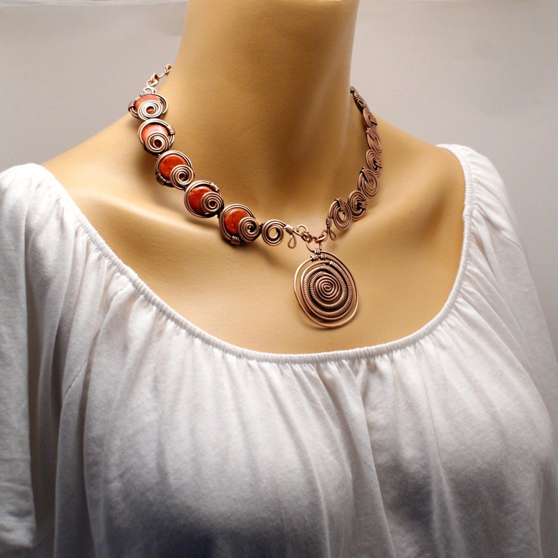 Red Coral Jewelry Set Copper Jewelry Set Wire Wrapped Etsy