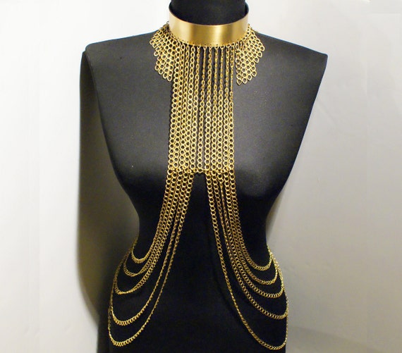 Gold Body Chain Necklace, Body Jewelry, Body Chain, Body Chain Jewelry,  Body Necklace, Gold Body Chain, Party Costume, Festival Body Chain 