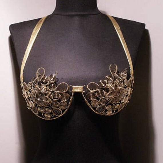 Metal Bra, Gold Bra, Showgirl Costume, Dance Carnival Costume Bra