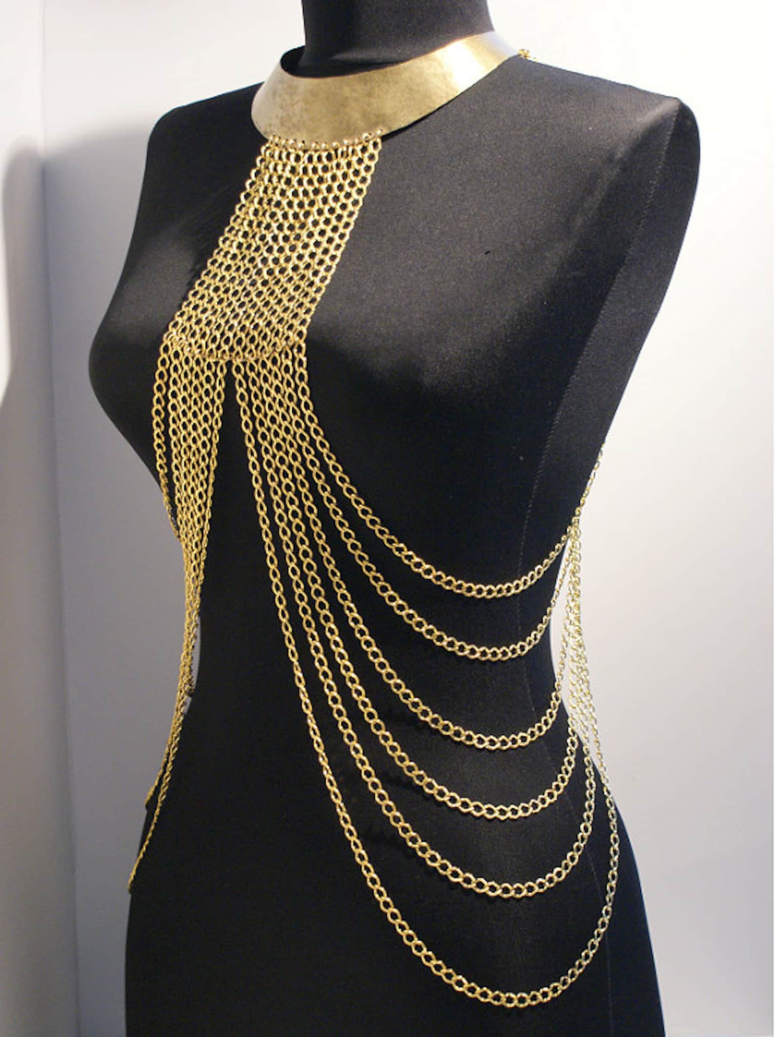 Body Chain Necklace Gold Body Chain Necklace Gold Harness Etsy