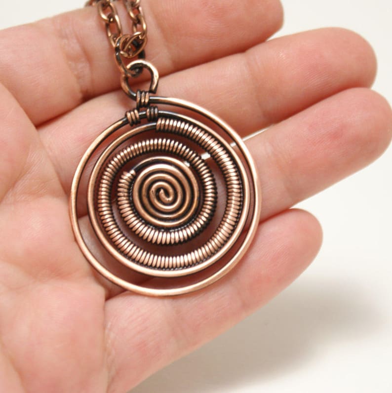 Copper Wire Wrapped Pendant Necklace Copper Jewelry Long Etsy