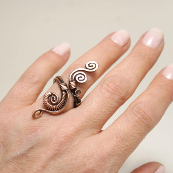 Wire Wrapped Copper Coil Band Boho Ring Wire Wrap Jewelry Bohemian Adjustable Ring