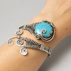 Silver Turquoise Bracelet, Turquoise Cuff Bracelet, Wire Wrapped Jewelry, Unique Bracelet For Women, Unique Gifts For Women, Blue Bracelet