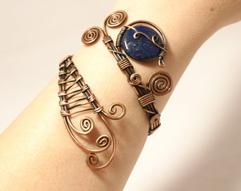 Copper Lapis Lazuli Bracelet, Unique Bracelet For Women, Lapis Lazuli Cuff Bracelet, Gifts For Women, Boho Bracelet, Wire Wrapped Jewelry