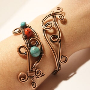Turquoise Coral Cuff Bracelet 7th Anniversary Copper Anniversary Gift For Wife Anniversary Gifts For Women 7th Anniversary Gift For My Wife