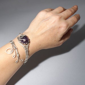amethyst cuff bracelet, amethyst bracelet, amethyst jewelry, wire wrapped jewelry, adjustable bracelet, silver cuff bracelet women image 5
