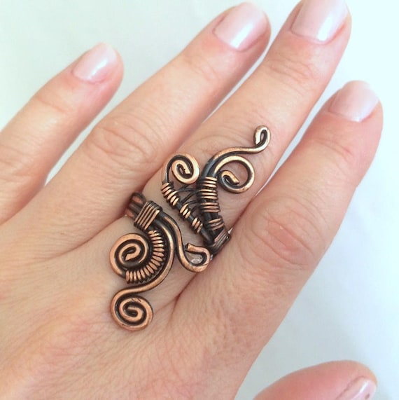 Wire Wrapped Copper Coil Band Boho Ring Wire Wrap Jewelry Bohemian Adjustable Ring