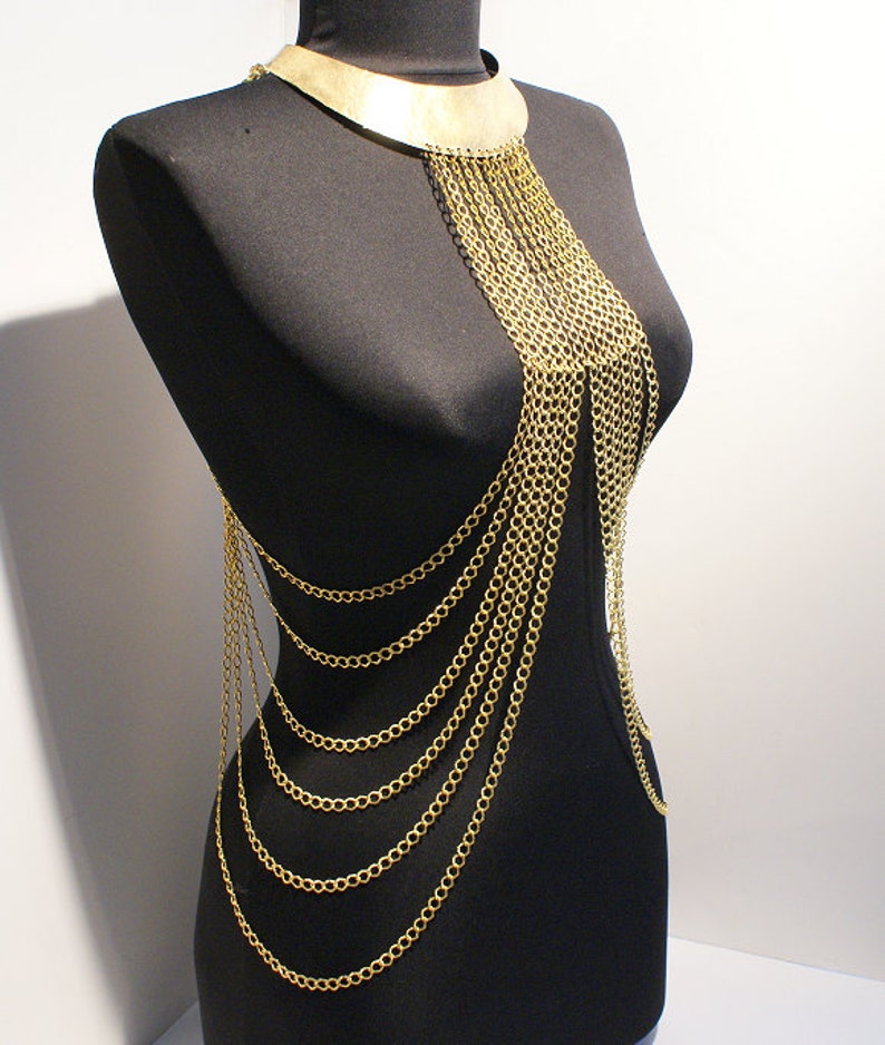 Body Chain Necklace Gold Body Chain Necklace Gold Harness Etsy