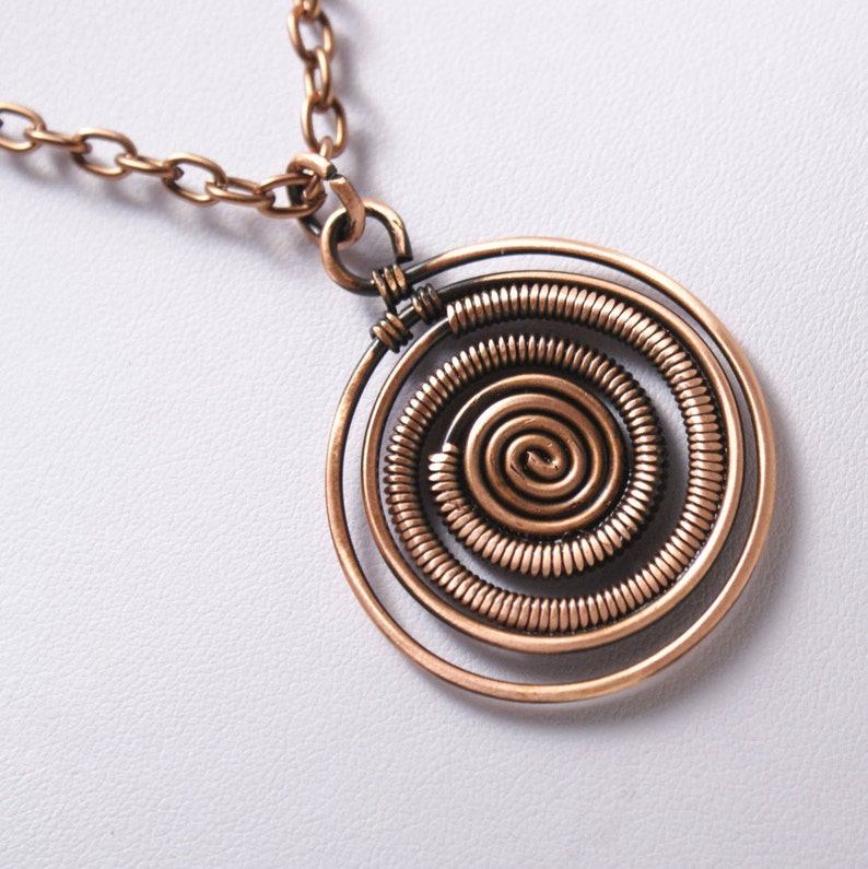 Copper Wire Wrapped Pendant Necklace Copper Jewelry Long Etsy