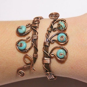 Turquoise Bracelet For Women, Turquoise Cuff Bracelet, Turquoise Bangle, Blue Turquoise Jewelry, Copper Wire Wrapped Jewelry image 4