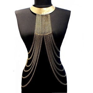 body chain necklace, gold body chain necklace, gold harness,  body chain, harness chain necklace