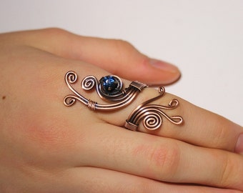 copper wire with navy blue crystal stone ring wire wrapped jewelry handmade copper wire jewelry wire wrapped ring handmade