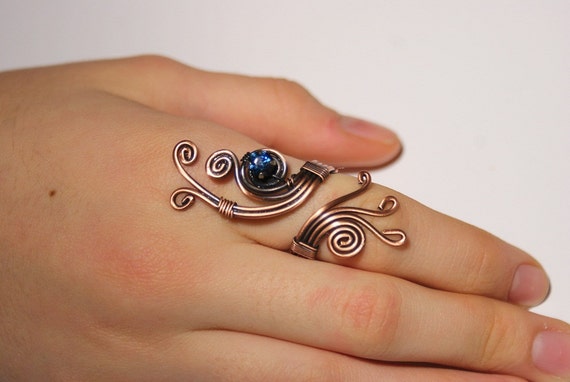 Buy Copper Wire With Navy Blue Crystal Stone Ring Wire Wrapped