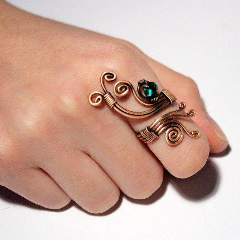 copper ring wire wrapped ring adjustable womens rings wire jewelry emerald green wire wrapped jewelry handmade copper jewelry image 1